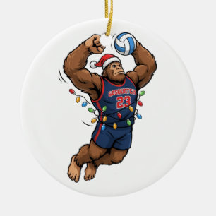 Bigfoot Sasquatch Volleyball Christmas Sport Ceramic Tree Decoration