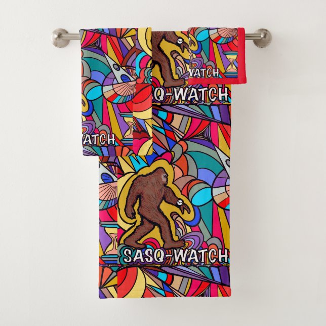 Bigfoot Sasquatch Wristwatch Pun Art  Bath Towel Set (Insitu)