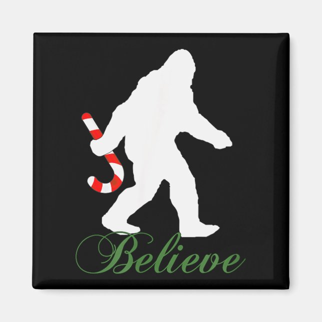 Bigfoot Sasquatch Yeti Believe Candy Cane Christma Magnet (Front)