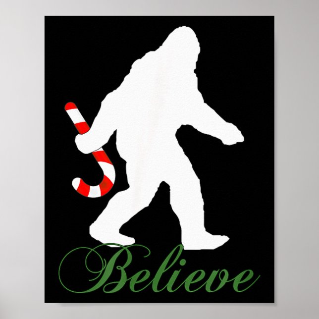 Bigfoot Sasquatch Yeti Believe Candy Cane Christma Poster (Front)