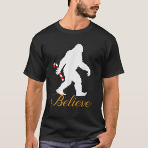 Bigfoot Sasquatch Yeti Believe Candy Cane Christma T-Shirt