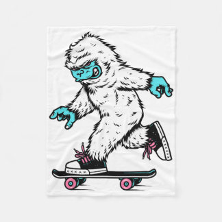 Bigfoot Sasquatch Yeti On Skateboard Skateboarding Fleece Blanket