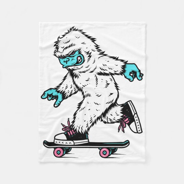 Bigfoot Sasquatch Yeti On Skateboard Skateboarding Fleece Blanket (Front)