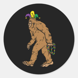 Bigfoot Sasquatsh Jester Hat Beads Funny Mardi Gra Classic Round Sticker