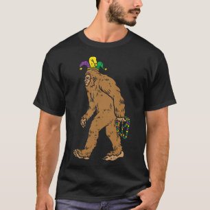 Bigfoot Sasquatsh Jester Hat Beads Funny Mardi Gra T-Shirt