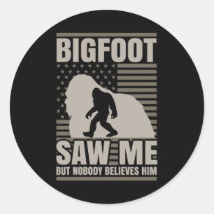 Bigfoot Saw Me American Flag Classic Round Sticker