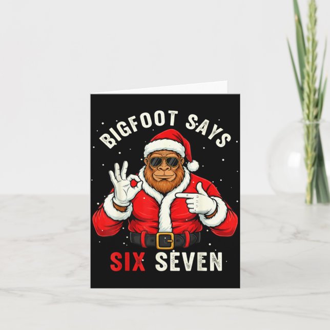 Bigfoot Says Six Seven Funny Christmas 67 Meme Xma Card (Front)
