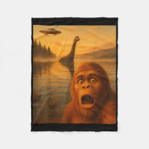 Bigfoot Selfie With Loch Ness Ufo Alien Gifts Men Fleece Blanket