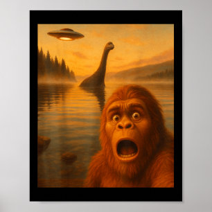 Bigfoot Selfie With Loch Ness Ufo Alien Gifts Men Poster