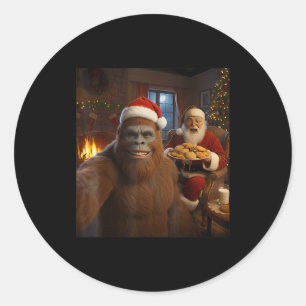 Bigfoot Selfie With Santa Claus Funny Christmas Me Classic Round Sticker