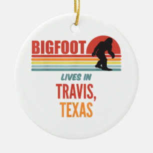 Bigfoot Sighting In Travis Texas Ceramic Tree Decoration