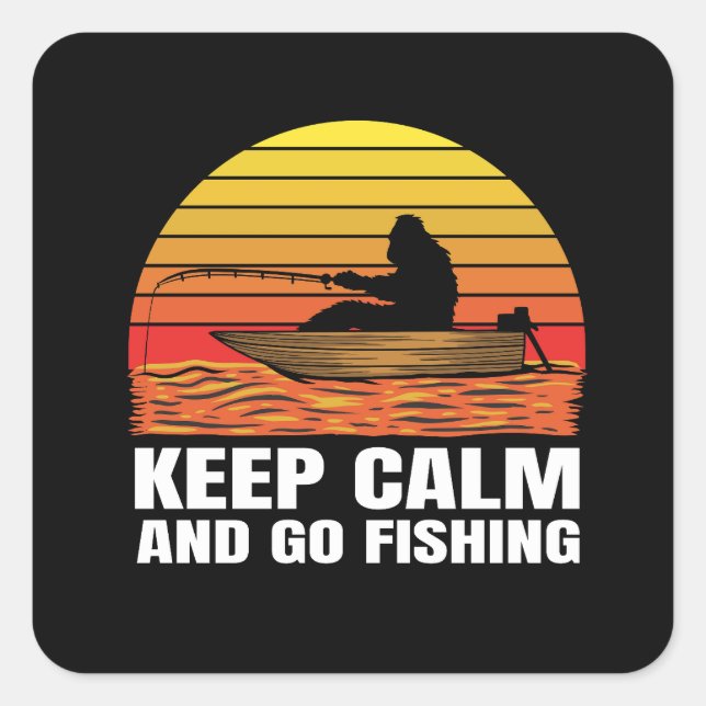 bigfoot silhouette boat ride and fishing square sticker (Front)
