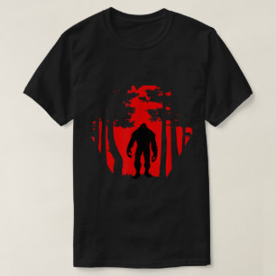 Bigfoot Silhouette in Red Forest T-Shirt
