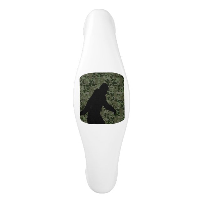 Bigfoot Silhouette on Woodland Digital Camouflage Ceramic Cabinet Pull (Front)