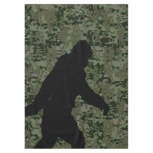 Bigfoot Silhouette on Woodland Digital Camouflage Tablecloth