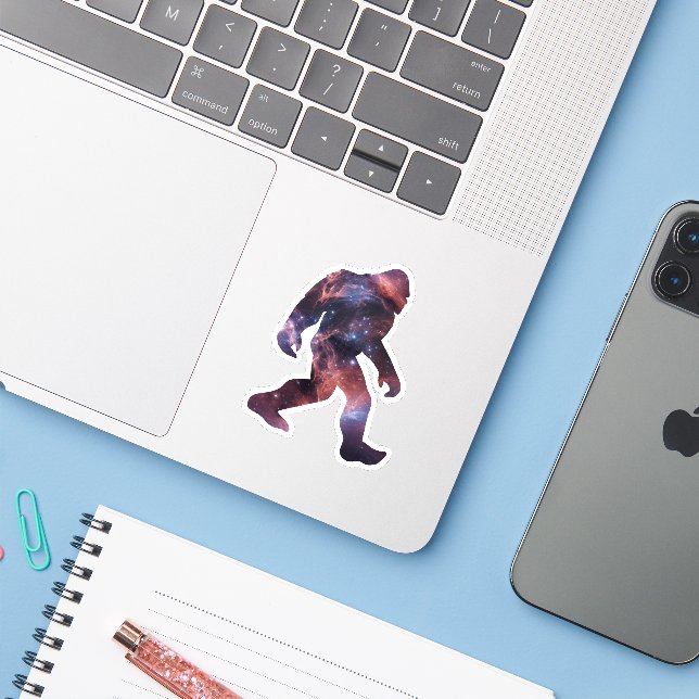 Bigfoot Silhouette with Galaxy Interior (Laptop w/ iPhone)