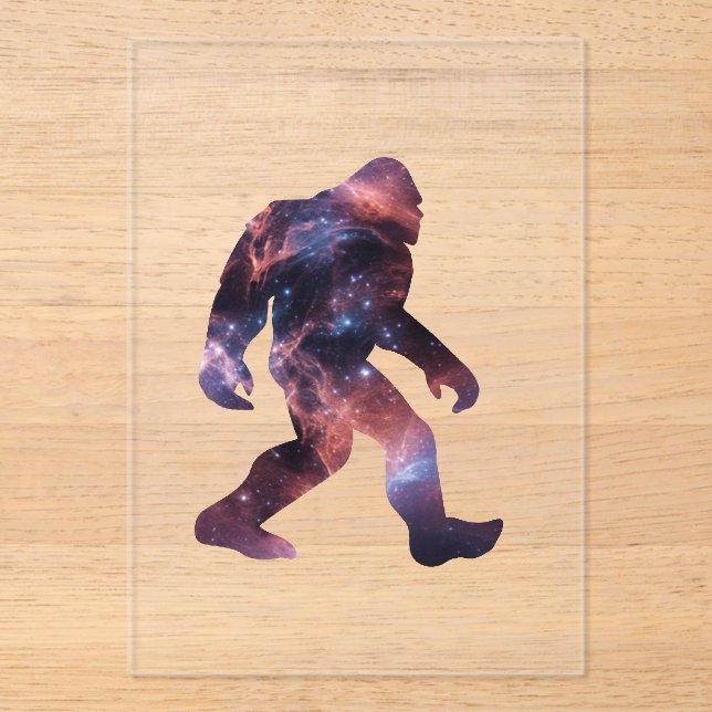 Bigfoot Silhouette with Galaxy Interior Acrylic Invitations (Front)