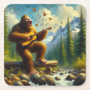 Bigfoot Singing Square Paper Coaster