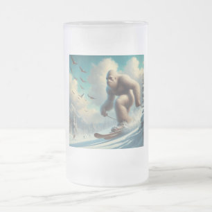 Bigfoot Skiing Frosted Glass Beer Mug