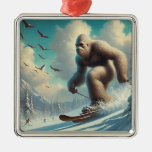 Bigfoot Skiing Metal Tree Decoration