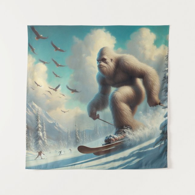 Bigfoot Skiing Tapestry (Front)