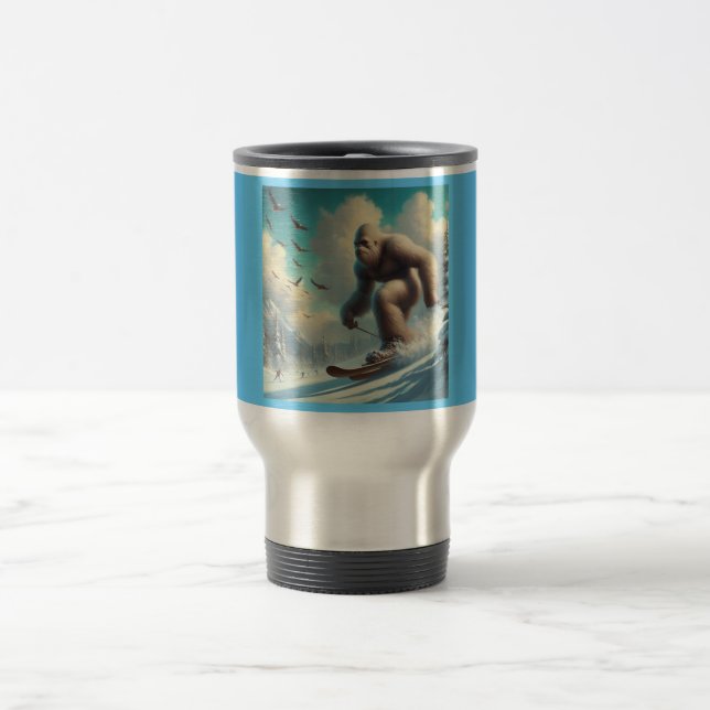 Bigfoot Skiing Travel Mug (Center)