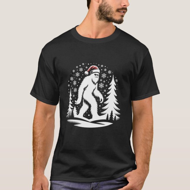Bigfoot Snow Santa Hat Christmas Sasquatch Hiking  T-Shirt (Front)