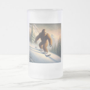 Bigfoot Snowboarding Frosted Glass Beer Mug