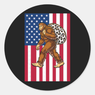 Bigfoot Soccer Usa Flag Funny Patriotic Sasquatch  Classic Round Sticker