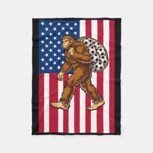 Bigfoot Soccer Usa Flag Funny Patriotic Sasquatch  Fleece Blanket