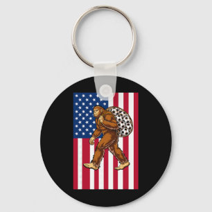 Bigfoot Soccer Usa Flag Funny Patriotic Sasquatch Key Ring
