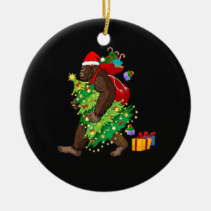 Bigfoot Squatching Through the Snow Christmas Tree Ceramic Tree Decoration
