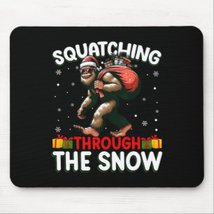 Bigfoot Squatching Through The Snow Santa Hat Xmas Mouse Mat