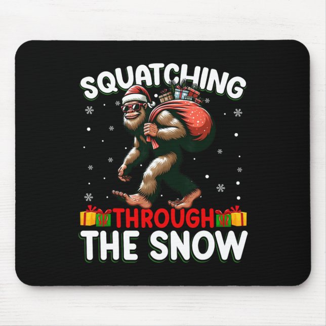Bigfoot Squatching Through The Snow Santa Hat Xmas Mouse Mat (Front)