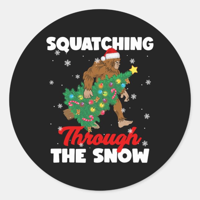 Bigfoot Squatching Through The Snow Sasquatch Chri Classic Round Sticker (Front)