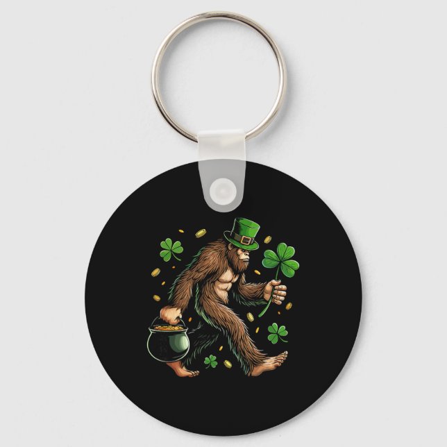 Bigfoot St Patricks Day Funny Sasquatch Saint Padd Key Ring (Front)