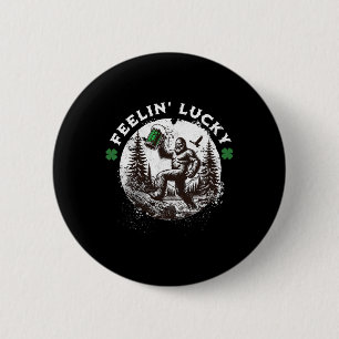 Bigfoot St Patricks Day Sasquatch Shamrocks Lucky 6 Cm Round Badge