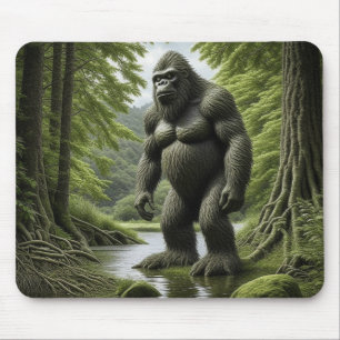 Bigfoot standing in a Creek Cartoon  Mouse Mat