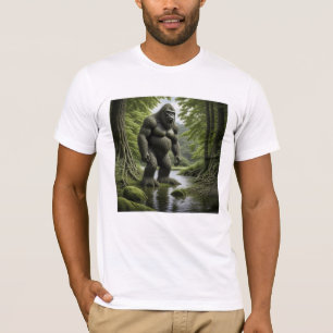 Bigfoot standing in a Creek Cartoon T-Shirt