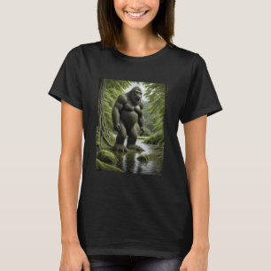 Bigfoot standing in a Creek Cartoon  T-Shirt