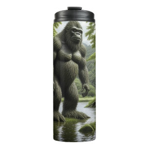 Bigfoot standing in a Creek Cartoon  Thermal Tumbler