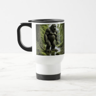 Bigfoot standing in a Creek Cartoon  Travel Mug