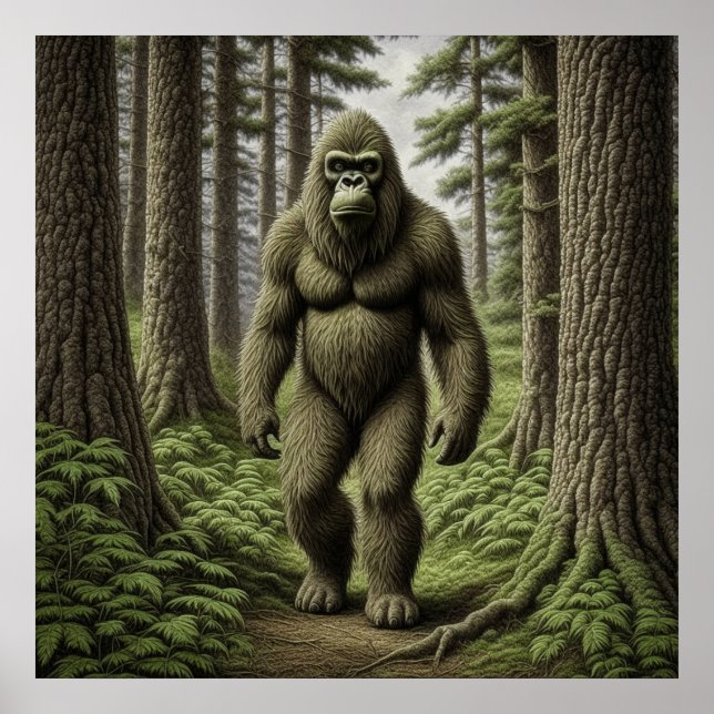 Bigfoot standing in Trees AI art Poster (Front)