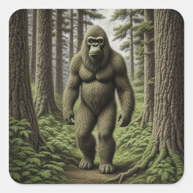 Bigfoot standing in Trees AI art Square Sticker (Front)