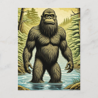 Bigfoot standing in Water Cartoon Postcard