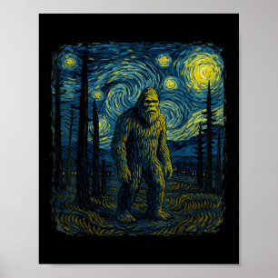 Bigfoot Starry Night Van Gogh Funny Gifts Men Wome Poster