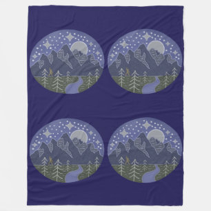 Bigfoot Starry Night Walk Cryptid Folk Art Fleece Blanket