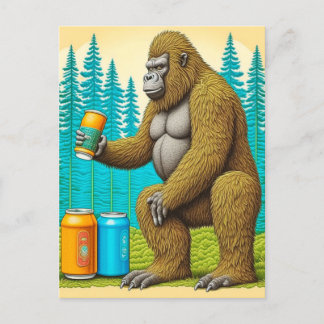 Bigfoot Stealing Beers Postcard