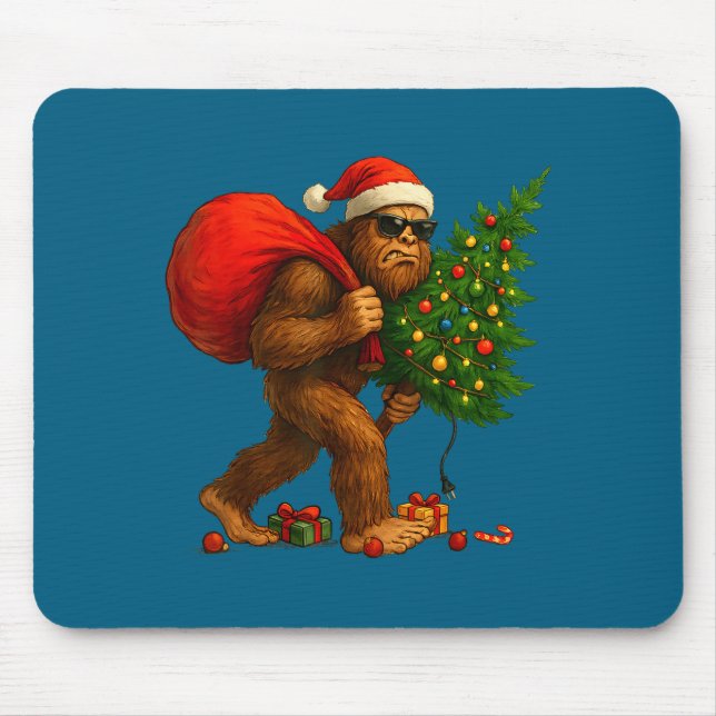 Bigfoot Stealing Christmas Tree Lights Xmas Boys M Mouse Mat (Front)