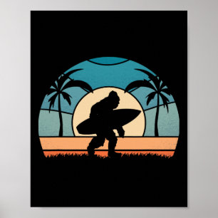 Bigfoot Surfer On The Beach Surfing Vintage Bigfoo Poster